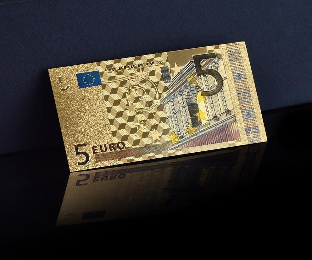 Banknot złocony, kolorowany: 5 Euro