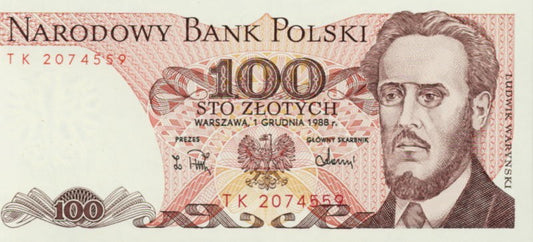 POLSKA Banknot 100 zł / 1988 r. X X - seria TK (2)