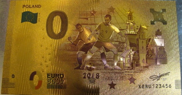 Banknot złocony: "0" - zero Euro / Polska