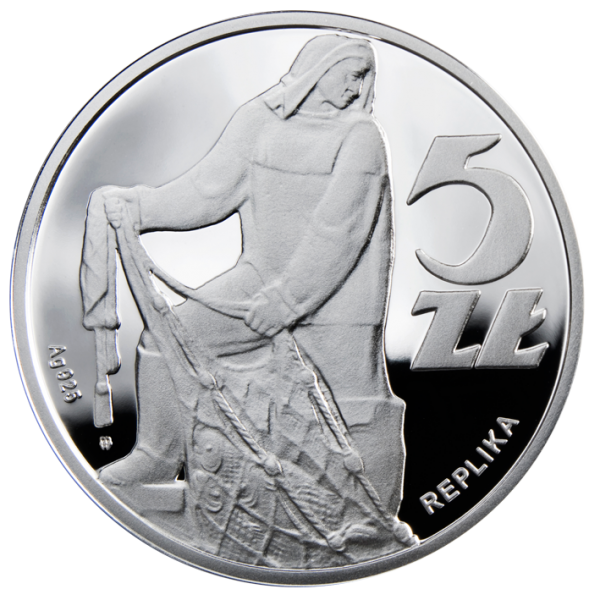 5 zł / 1958 r. - Rybak, srebrna replika monety