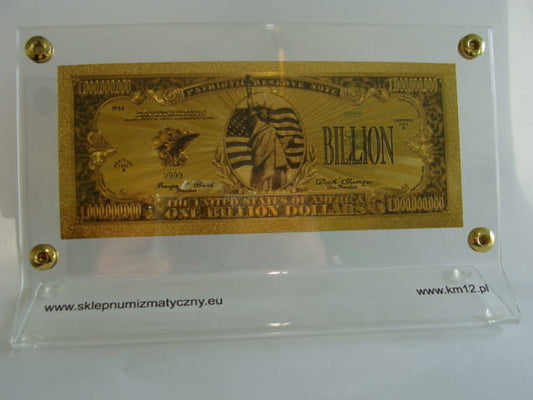 USA: Banknot złocony i kolorowany 1.000.000.000$ - MILIARD dolarów (ze stojakiem)