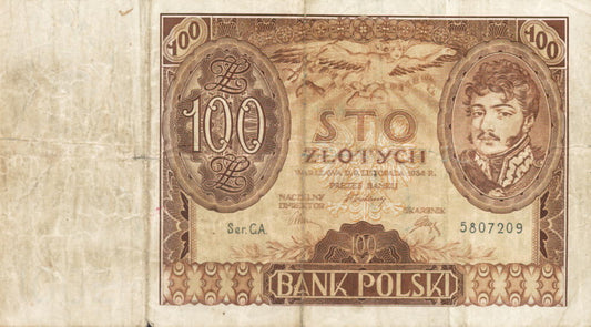 POLSKA  Banknot 100 zł / 1934 r. X.X. - seria C.A.