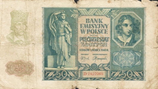 POLSKA  Banknot 50 zł / 1940 r. X - seria D