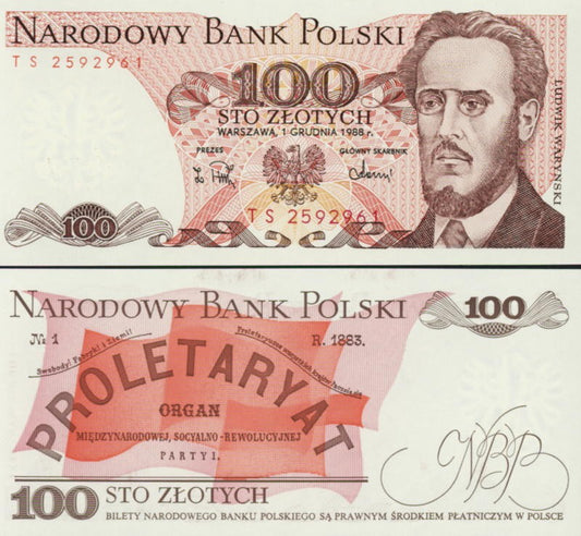 POLSKA  Banknot 100 zł / 1988 r. X X - seria TC
