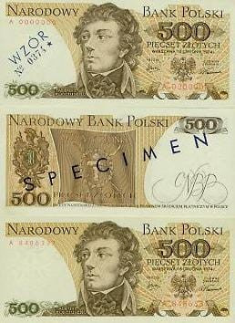 POLSKA Specimen 500 zł / 1974 r. X -  z BŁĘDEM (3)