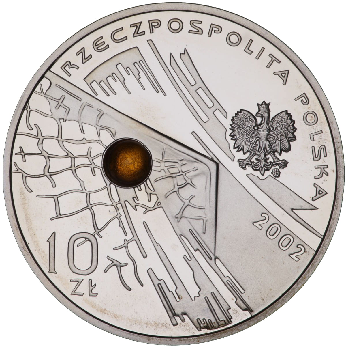 10 zł / 2002 r. -  Mistrzostwa Świata Korea/Japonia 2002 (z bursztynem)