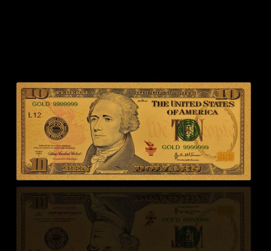 USA: Banknot złocony 10$ - DZIESIĘĆ dolarów